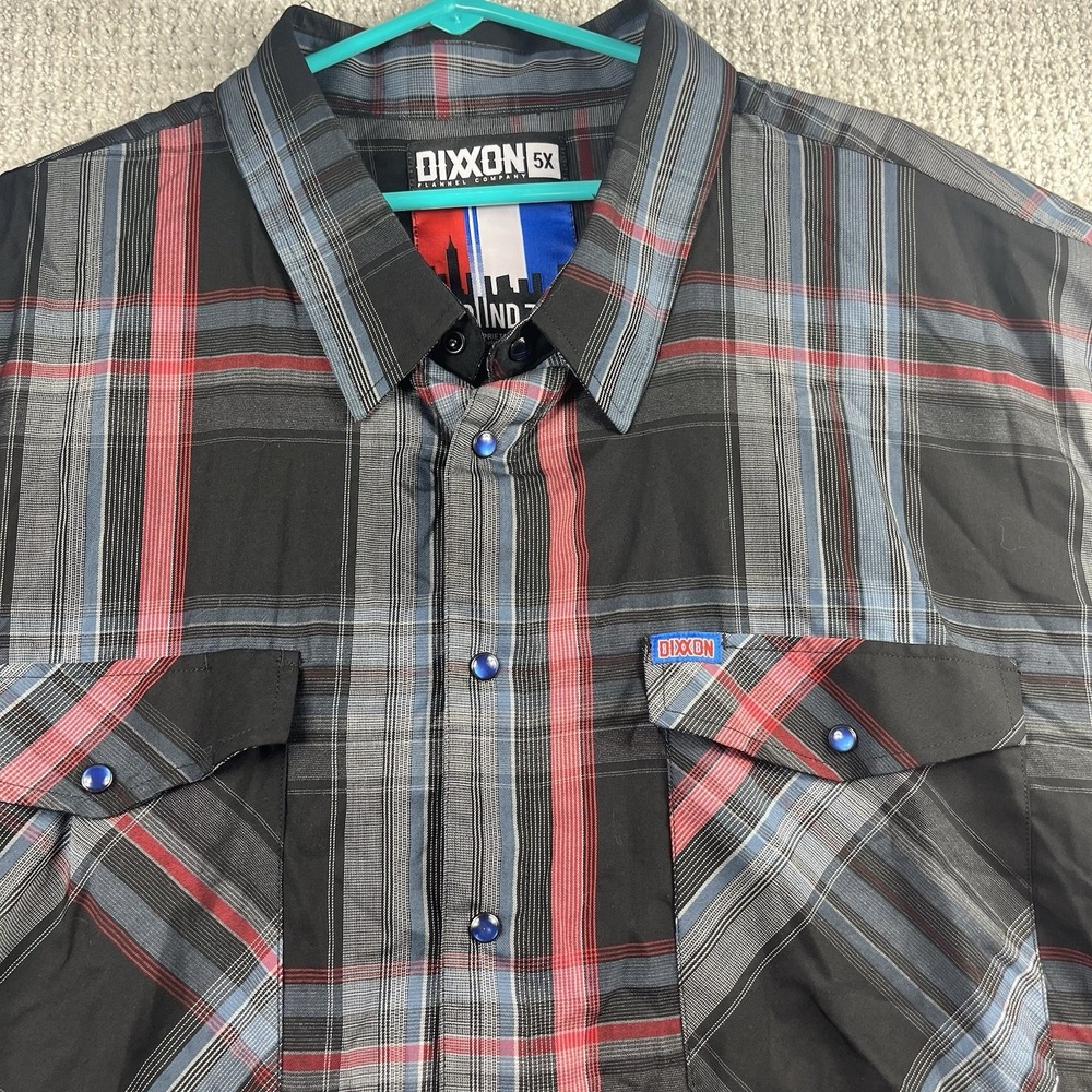 Dixxion Men's Ground Zero Short Sleeve Bamboo Shirt Pearl Snap Gray Plaid 5X